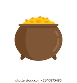 Golden cauldron icon flat vector. Gold pot. Irish golden treasure isolated
