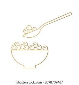 Golden Caviar In A Bowl With Spoon- Vector Illustration