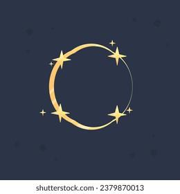 Golden Celestial Circle Frame On Blue Background Isolated Vector