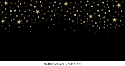 Goldener Himmelseckenrahmen aus funkelnden Sternen. Elegante luxuriöse Grenze für Einladungen, Branding, Verpackungen, Grußkarten, digitale Banner und festliche Druckprojekte. Vektor.