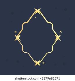 Golden Celestial Diamond Frame On Blue Background Isolated Vector