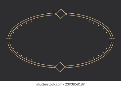 Golden celestial frame, border, oval line art esoteric minimal decoration with sparkles isolated on dark background.