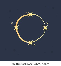 Golden Celestial Rounded Frame On Blue Background Isolated Vector