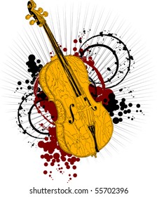 Golden cello on a colored background (vector illustration);