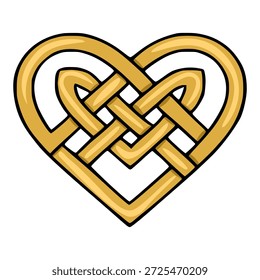 Goldener keltischer Knoten Herz, Vektorgrafik, kompliziertes verwobenes Symbol