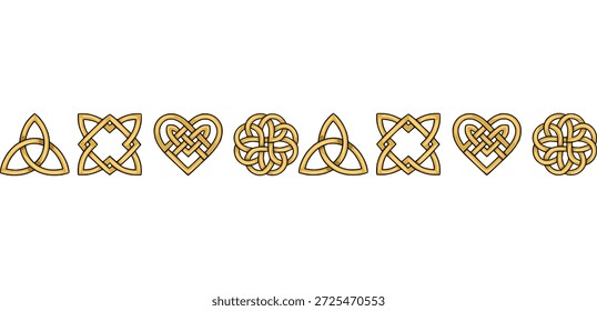 Anuncio de Vector de nudo celta dorado con triquetras y Formas de corazón