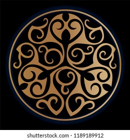 Golden celtic ornament inscribed in a circle. Vector illustration isolated on black background