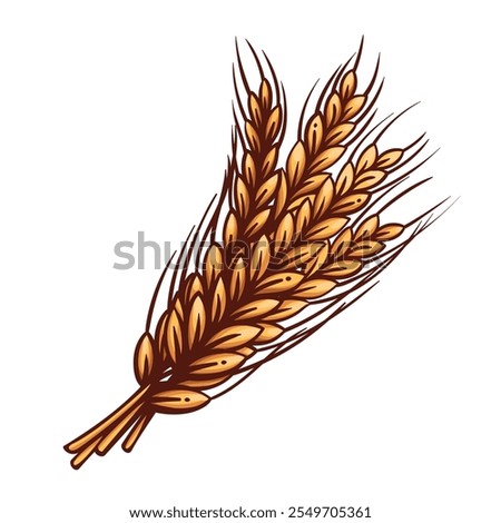 Golden cereal ears bunch line icon. Outline hand drawn branches of wheat or barley with stalk and grains, vintage emblem of harvest. Agriculture mascot, ears crop color icon vector illustration