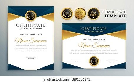 golden certificate award template for multipurpose use