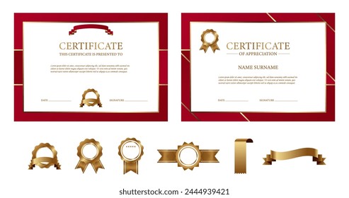 Golden certificate template collection design. Certificate set