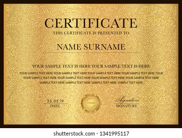 Golden Certificate template with geometric triangle pattern (glitter texture). Gold background design for Diploma, certificate of appreciation, achievement, excellence, award template 