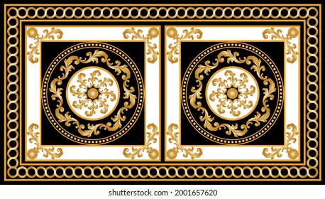 Goldene Kette mit barocken Elementen auf schwarzem Hintergrund. EPS10-Illustration.