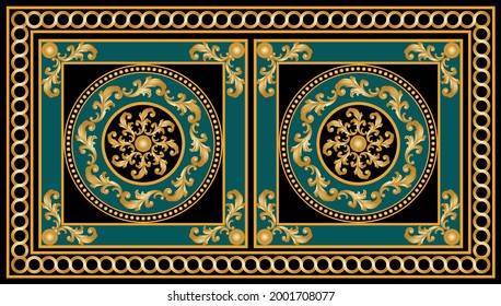 Golden chain with baroque element on a green background. EPS10 Illustration.