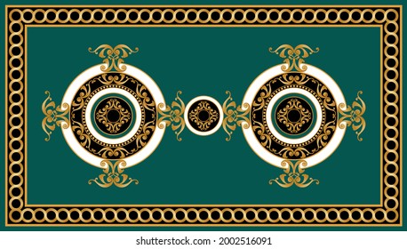 Golden chain with baroque element on a green background.Vector Illustration. 
