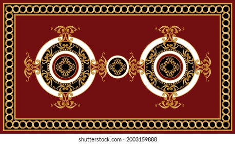 Golden chain with baroque element on a red background.Vector Illustration. 