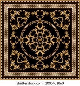 Golden chain with baroque element on a black background. EPS10 Illustration.