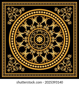 Golden chain with baroque pattern on black. Vector Illustration.