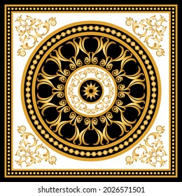 Golden chain with baroque pattern on black. Vector Illustration.