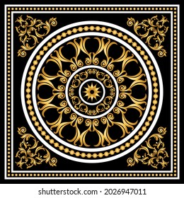 Golden chain with baroque pattern on black. Vector Illustration.