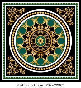 Golden chain with baroque pattern on black. Vector Illustration.
