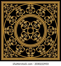 Golden chain with baroque pattern on black. Vector Illustration.