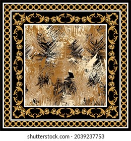 Golden Chain with Baroque Pattern on Black. Vector Illustration.
