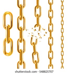 Golden Chain Collection - Line, Link and Broken Symbol of Security and Destruction. Vector illustration