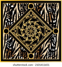 Golden chain with floral baroque pattern. Vector Illustration.