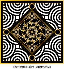 Golden chain with floral baroque pattern. Vector Illustration.