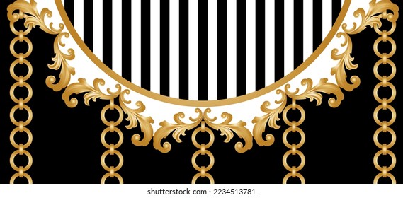 Golden chain with floral baroque pattern. Vector Illustration.