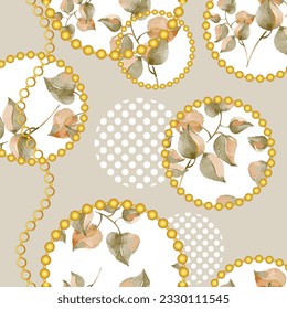 Golden chain with floral pattern. Vector Illustration