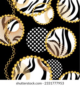 Golden chain with floral pattern. Vector Illustration