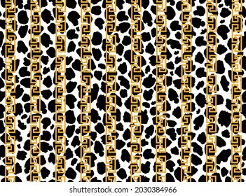 Golden chain with leopard skin pattern. Vector Illustration.
