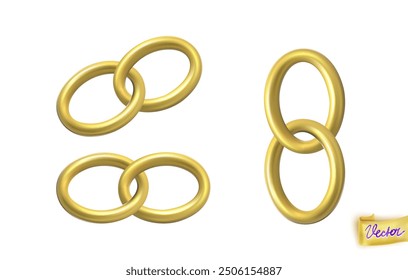 Golden chain links isolated on white background. 3d vector gold chain elements