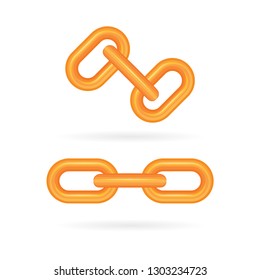 Golden chain links vector illustrations set.