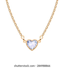 Golden Chain Necklace With Heart Diamond Pendant. Jewelry Design.