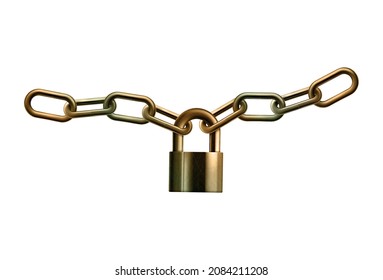 Golden chain realistic composition of golden chain with lock on blank background vector illustration