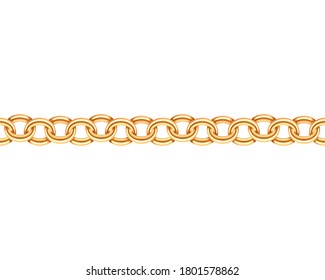 Golden chain seamless texture. Realistic gold chains link isolated on white background. Jewelry chainlet  three dimensional design element.