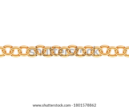 Golden chain seamless texture. Realistic gold chains link isolated on white background. Jewelry chainlet  three dimensional design element.