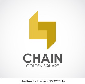 Golden chain of square connection abstract vector and logo design or template group business icon of company identity symbol concept