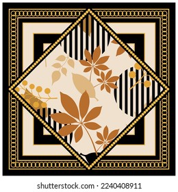 Golden chain with tropical pattern. Vector Illustration.