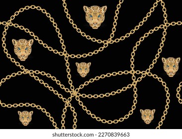 golden chain vector hand drawn design leopard head wild golden chain