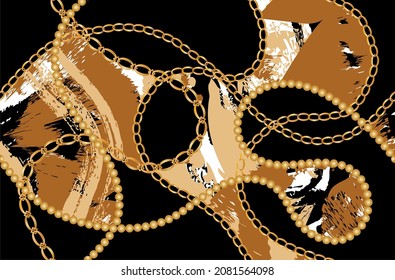 Golden Chains with Abstract Pattern. Vector design for fashion prints and backgrounds.