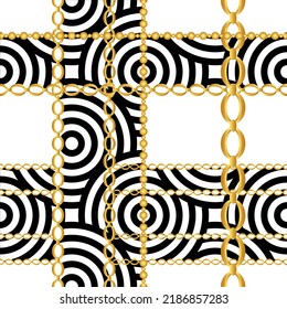 Golden chains with abstract pattern. Vector Illustration.