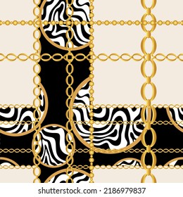Golden chains with abstract pattern. Vector Illustration.
