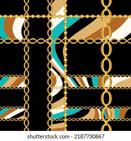 Golden chains with abstract pattern. Vector Illustration.