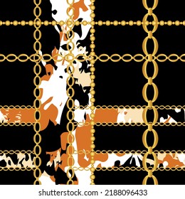 Golden chains with abstract pattern. Vector Illustration.