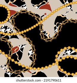 Golden chains with abstract pattern. Vector Illustration.