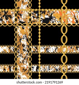 Golden chains with abstract pattern. Vector Illustration.