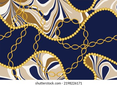 Golden chains with abstract pattern. Vector Illustration.